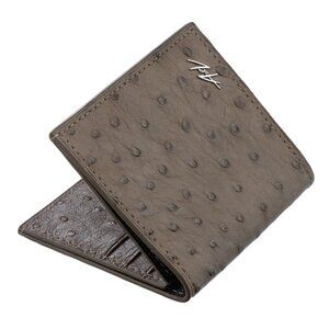 Handmade Ostrich Leather Slim Wallet – Grayish Brown Luxury Minimalist Wallet